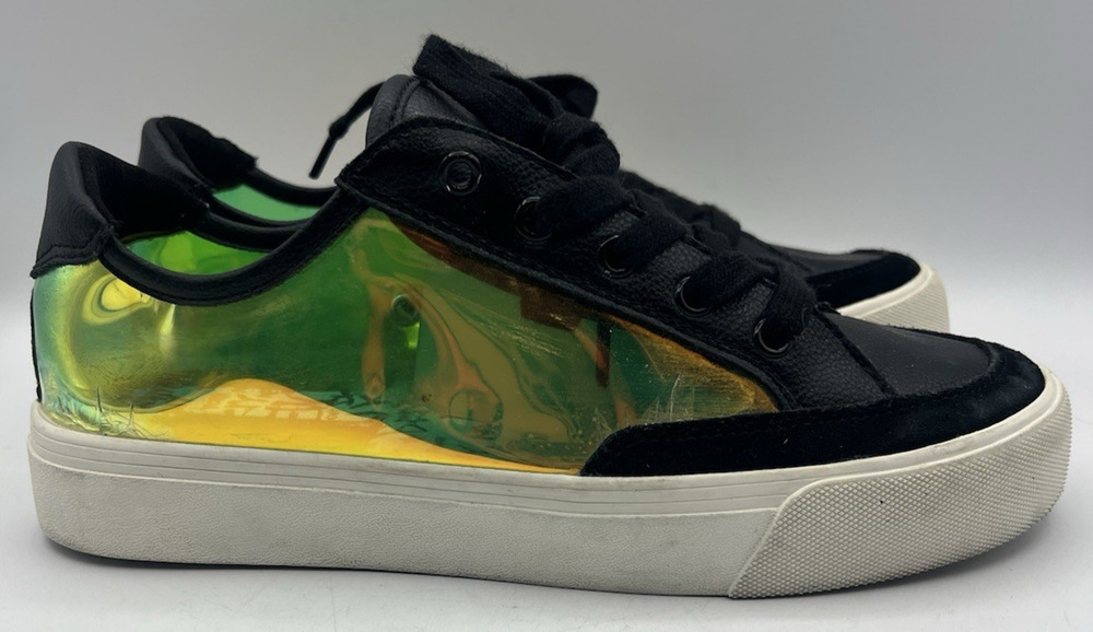 DKNY Iridescent Clear Platform Sneakers Womens US 8.5 Green Yellow Shoes